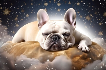 Obraz na płótnie Canvas Sleeping French Bulldog. Cute dog sleeps and dreams.