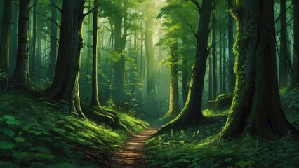 Obraz premium green forest with mystery scene