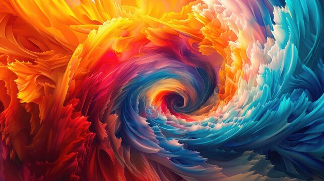 3D render showcases a swirling vortex of vibrant colors, representing the dynamic and ever-changing nature of creativity and emotions The fluid and colorful swirls convey a sense of innovation