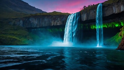 waterfall at night, Iceland - obrazy, fototapety, plakaty