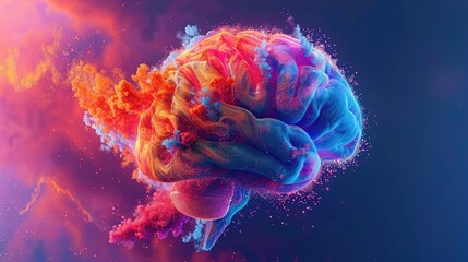 Colorful and Creative Human Brain 3D Render in Space, Explore the limitless potential of human creativity and innovation with this eye-catching 3D - obrazy, fototapety, plakaty