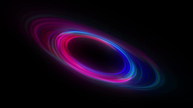Looping colored rings reminiscent of a halo of a planet in space or a nebula on a dark background