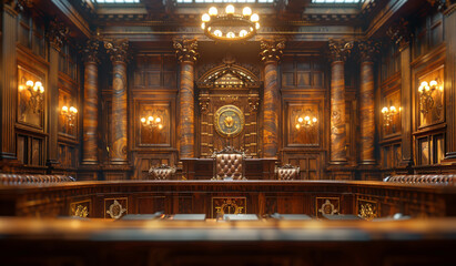 The interior of old vintage court room - obrazy, fototapety, plakaty