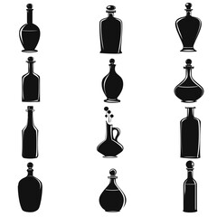 perfume bottle silhouette vector set design	