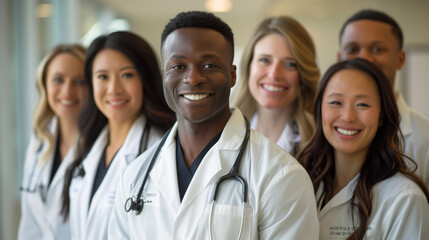 Fototapeta premium Group of diverse medical professionals with a joyful demeanor.
