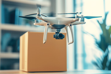 A drone carrying a package ready for delivery