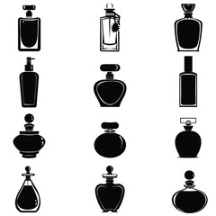 perfume bottle silhouette vector set design	