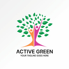 Obraz premium Logo design graphic concept creative premium vector stock abstract icon unique tree with 2 people active happy. Related to health care disease recovery
