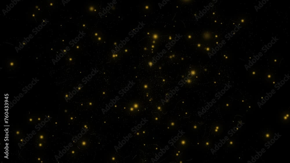 Poster Gold swirl abstract particle glitter flow, luxurious galaxy on black background