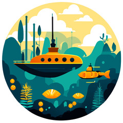 Obraz premium A submarine stealthily navigates the depths of the ocean, its sleek hull blending seamlessly with the surrounding marine environment.
