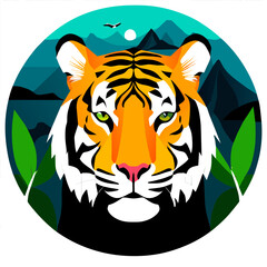 Obraz premium The majestic tiger surveys its surroundings with a primal intensity, embodying the untamed beauty of nature.