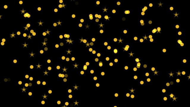 Stars and glitter on black backgorund, gold sparkle animation 4k