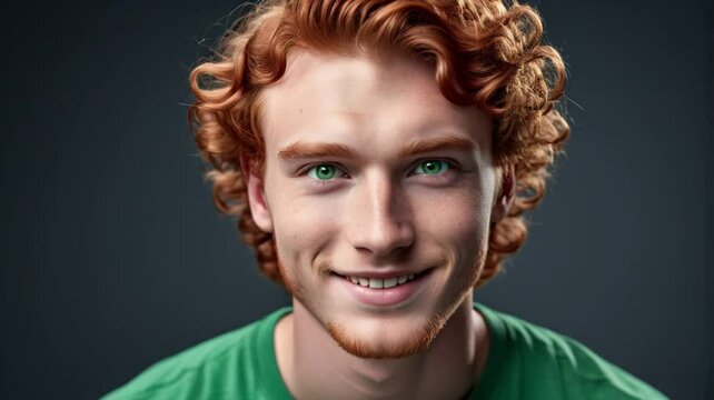Aging man studio portrait. Aging process of curly redhead boy to senior man, slideshow illustrates transformation from 1 to 90 years old.