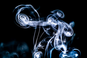 blue smoke, vapor, fog cloud on black background for using in composition and overlay
