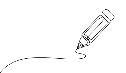 Pencil vector illustration with continuous one single line drawing isolated on white background.