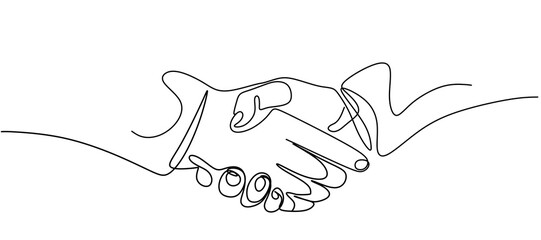 One line drawing of a handshake drawn with a single line.