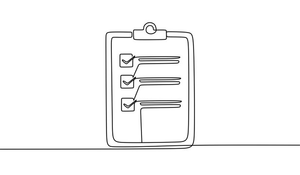 recommend clip art: Clipboard with checklist. Continuous line one drawing. Without backgound. Simple line illustration.	