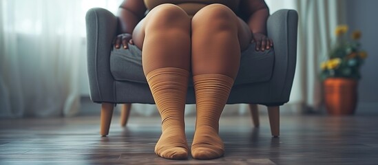 womens legs with lymph edema - obrazy, fototapety, plakaty