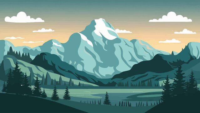 Mountain Majesty: Captivating Flat Design Vector Art