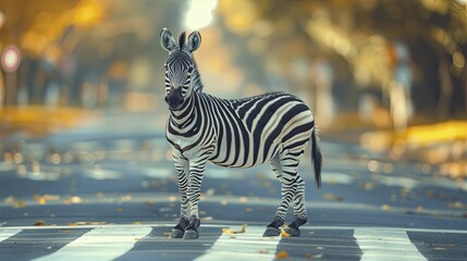 Zebra at a busy intersection, leading with clarity in strategic decisions and directing traffic confidently. - obrazy, fototapety, plakaty
