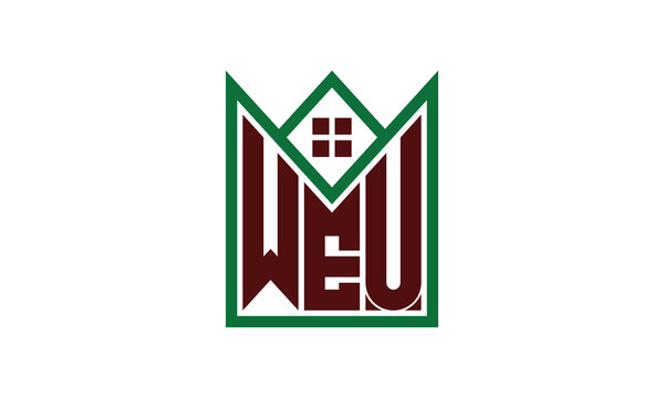 WEU initial letter real estate builders logo design vector. construction, housing, home marker, property, building, apartment, flat, compartment, business, corporate, house rent, rental, commercial