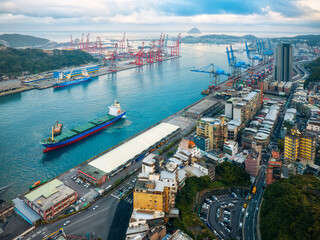 Aerial view of Keelung, Taiwan, and the Port of Keelung in the morning.A city of Tourist...