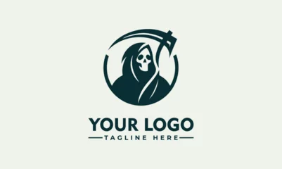 Fotobehang simple Modern Grim Reaper Logo Vector Grim Reaper Holding Scythe Silhouette Death Icon Sign or Symbol  Casualty Concept for Funeral Parlor Simple Vector Illustration © syahed