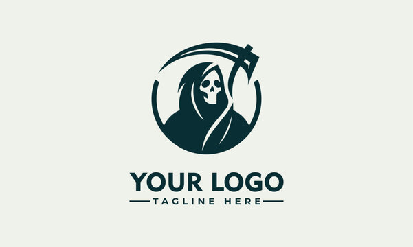 simple Modern Grim Reaper Logo Vector Grim Reaper Holding Scythe Silhouette Death Icon Sign or Symbol  Casualty Concept for Funeral Parlor Simple Vector Illustration