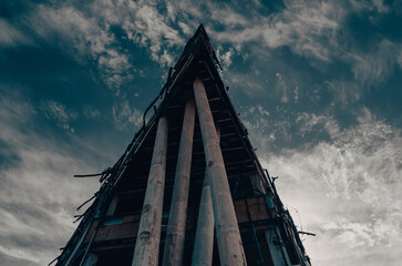 destroyed and burned houses in the city during the war in Ukraine