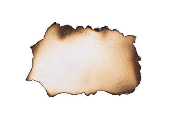 Burnt paper edge and black ash isolated on white background. 
