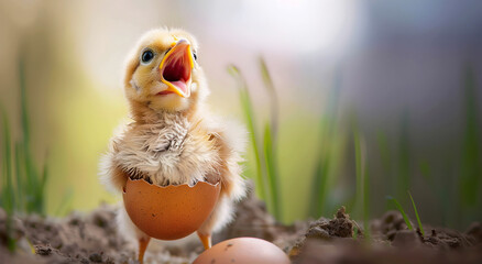 A little chick, just hatched from an egg