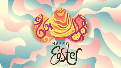 Fototapeta na wymiar happy easter. hand drawn easter egg with colorfull abstract background. blank area for editable text copyspace. template vector illustration