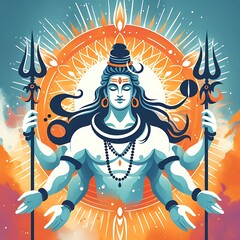 Lord Shiva with a trident and Multiple hands