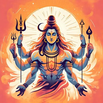 Lord Shiva with a trident and Multiple hands