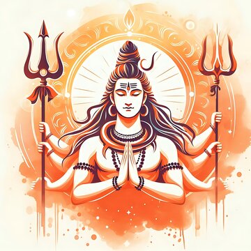 Lord Shiva with a trident and Multiple hands