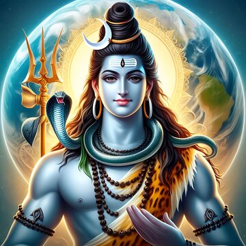 Lord Shiva Portrait against Earth Background