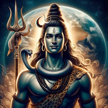 Lord Shiva Portrait against Earth Background