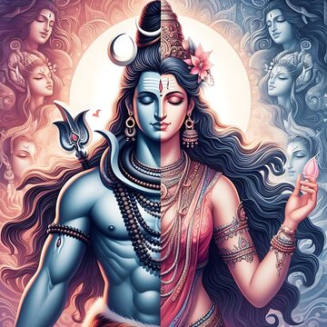 Body Fusion illustration of Lord Shiva and Goddess Parvati