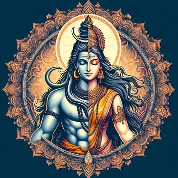Body Fusion illustration of Lord Shiva and Goddess Parvati