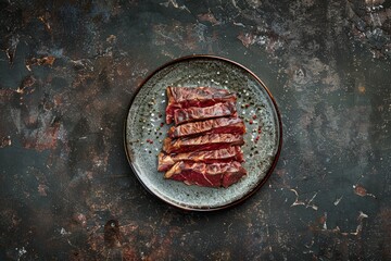 Obraz na płótnie Canvas Elegant Rare Rib Eye Steak with Herbs on Plate