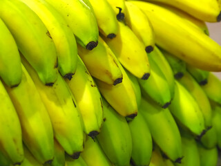 Group of unpeeled ripe bananas