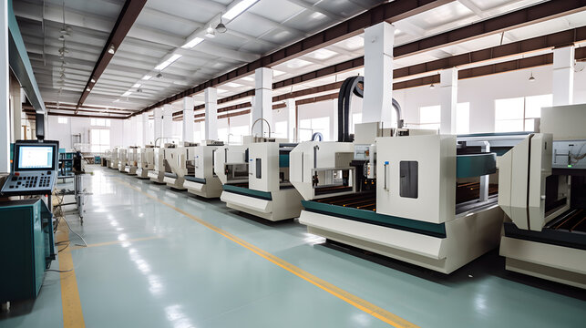 CNC turning drill milling factory processes steel turbine part process. Metal machine tools industry banner. Generation AI.