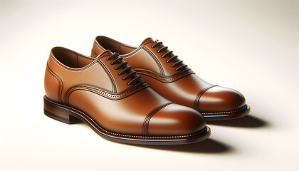 3D men's leather shoes illustration, Classic tan leather dress shoes, Digital illustration of men's dress shoes, Classic men's dress shoes in 3D