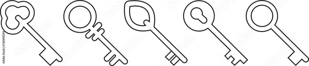 Poster set of key icons in trendy line styles editable stock. key symbols for your web site designs and mob