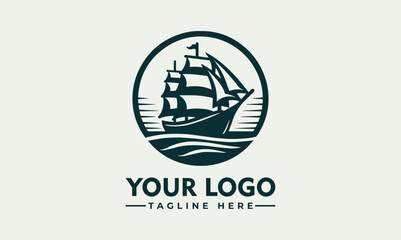 Simple Sailing Ship Classic Logo Modern Design for Maritime Themes Reliable Reproduction in Print - obrazy, fototapety, plakaty