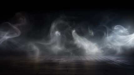 Abstract dark room flooring with smoke