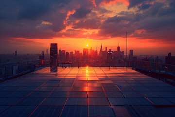 Sunset Silhouette on Solar Grid