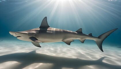 A Hammerhead Shark With Sunlight Filtering Through