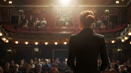 Fototapeta premium business woman speaking on stage in front of an audience