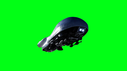 military futuristic flying ship. 4K green screen isolate. 3d rendering.